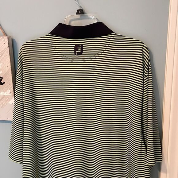 FootJoy FJ Green Navy Striped Golf Polo Shirt 88% Polyester 12% Spandex - L - Picture 6 of 7